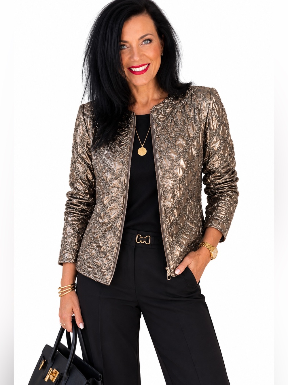 Joseph Ribkoff Metallic Textured Zip Jacket Made in Canada 14